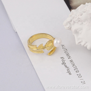 925 Sterling Silver Rings Feather Pearl Ring